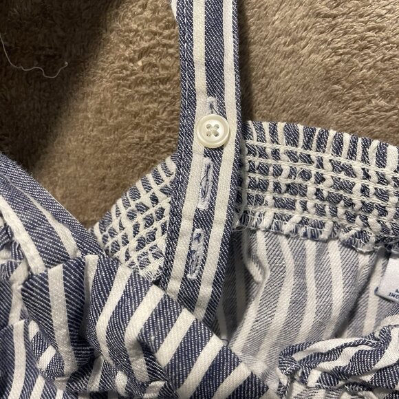 Old Navy Shirt Womens Medium Linen Ruffle Trim Sleeveless Tank Top Blue Striped - Picture 6 of 8